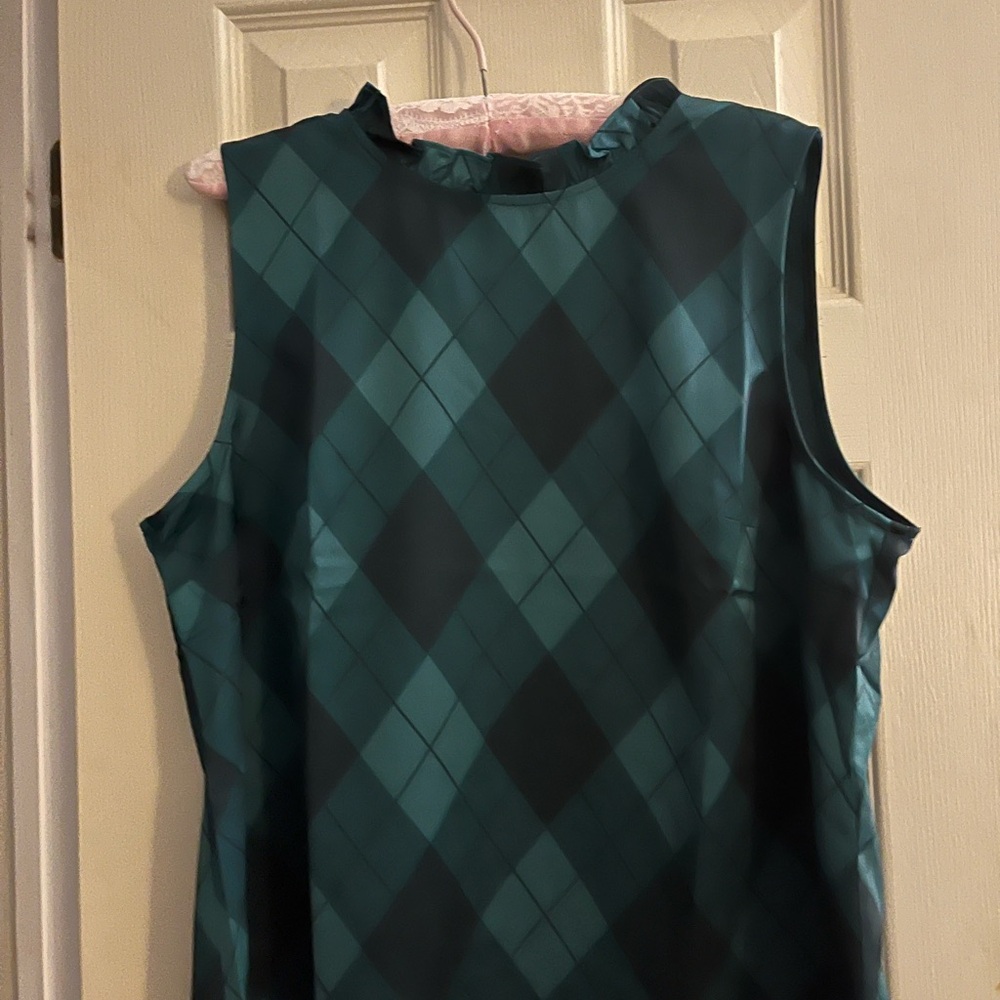 J. Crew Green and Black Checkered sleeveless Blouse